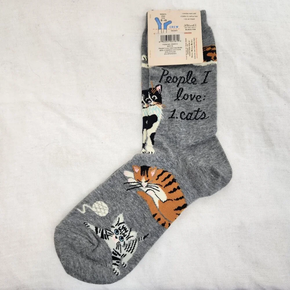 New BLUE Q Women's People I Love: Cats Crew Socks Size 5-10